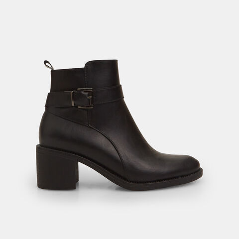 Botines de mujer con tacón bajo y correa con hebilla, Negro Botines de mujer con tacón bajo y correa con hebilla, Negro